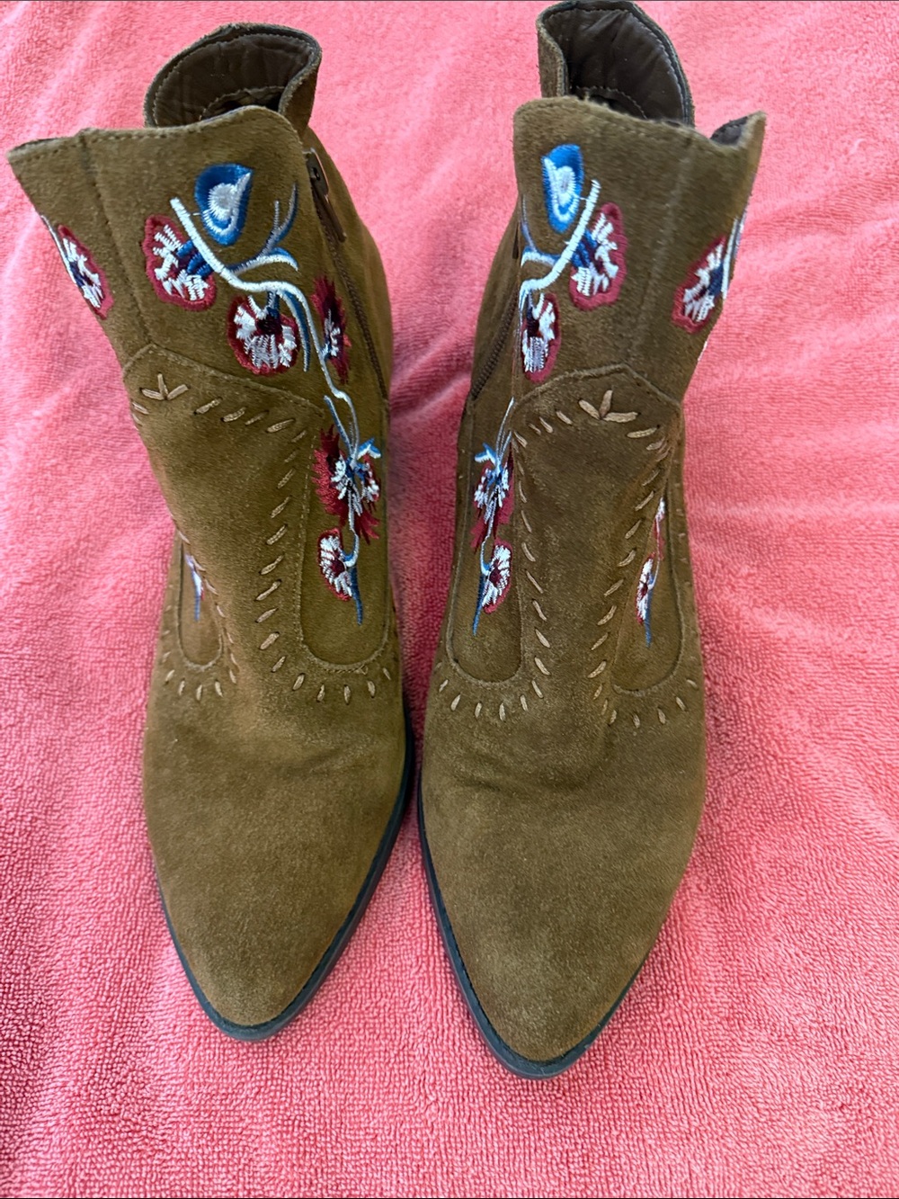 Carlos Santana Brown Suede Embroidered Western Ankle Boots - Women
